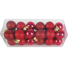 Emballage de plusieurs boules de Noël rouges avec des finitions brillantes, mates et à paillettes