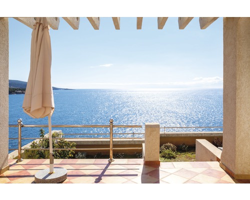 Papier peint panoramique intissé 18404 Terrace with a Sea View 7 pces 350 x 260 cm Terrasse avec vue sur la mer et parasol fermé