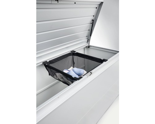 Sac à suspendre Biohort pour coffre de jardin 160, 180, Loungebox et Highboard 200 Coffre de rangement ouvert avec panier à linge