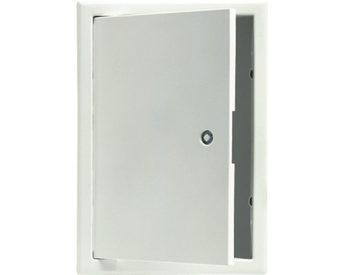 Porte de révision Softline tôle d'acier zinguée blanc RAL 9016 avec fermeture à clé carrée verrouillable encastrée et cadre en 4 parties 45 x 45 cm