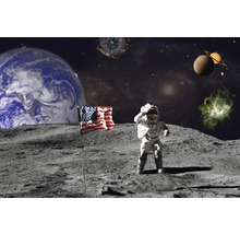 Astronaut mit amerikanischer Flagge auf dem Mond