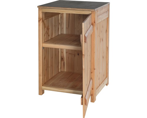 Holz Gartenschrank mit offener Tür und zwei Regalen