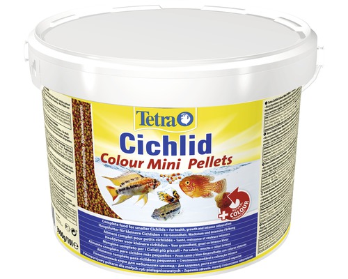 Tetra Cichlid Colour Mini Pellets in einer Verpackung für Zierfischfutter