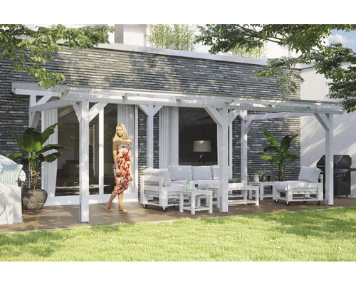 Toiture pour terrasse SKAN HOLZ Siena 648x300 cm, blanc Terrasse avec pergola en bois et mobilier de jardin en palettes