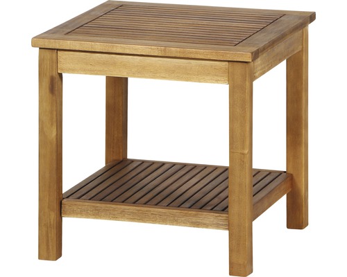 Table d'appoint Gardamo Astoria acacia support en bois d'acacia FSC® 100 % en nature, plan de table de jardin en bois d'acacia FSC® 100 % en nature Table d''appoint carrée en bois avec étagère