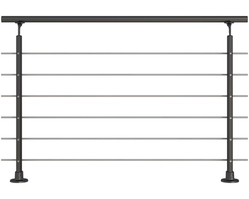 Kit complet de balustrade Pertura aluminium anthracite avec six barres en acier inoxydable pour montage au sol l : 1.50 m