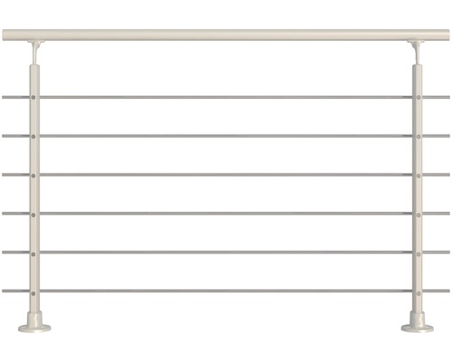 Kit complet de balustrade Pertura aluminium blanc avec six barres en acier inoxydable pour montage au sol l : 1,50 m