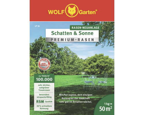 Semences de gazon WOLF-Garten Premium Ombre-Soleil 1 kg Wolf Garten Ombre et Soleil Premium gazon, conditionnement pour réfection de gazon