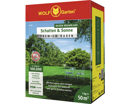 Wolf Garten Schatten und Sonne Premium Rasen Saatgut Verpackung für die Rasenneuanlage