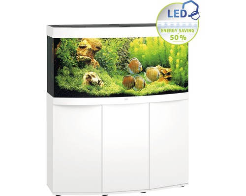 Kit complet d'aquarium JUWEL Vision 260 SBX avec éclairage LED, filtre, chauffage et meuble bas blanc