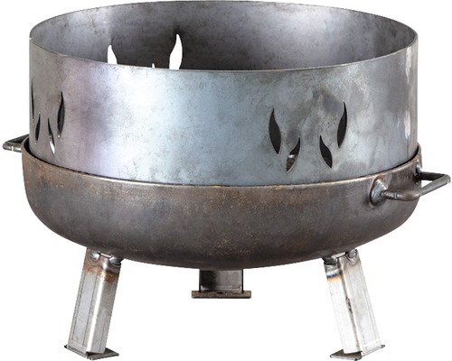 Brasero en métal avec trois pieds et motif de flammes