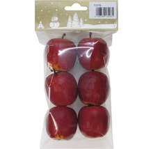 Six pommes décoratives dans un emballage transparent.