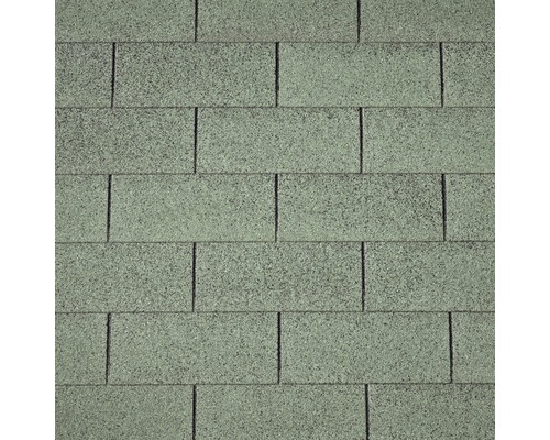 PRECIT Rechteckschindeln grün 336 x 777 mm Pack = 2 m² Detailaufnahme von rechteckigen Bitumenschindeln für Dacheindeckung