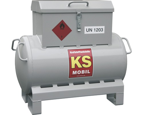 Installation de réservoir mobile pour carburant CEMO 90 L avec pompe à main Réservoir de carburant mobile avec bac de rétention et marquage de protection contre l''incendie