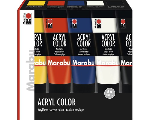 Kit de peinture acrylique Marabu Acryl Color 5x 100 ml Set de peintures acryliques Marabu avec cinq tubes de 100 millilitres chacun
