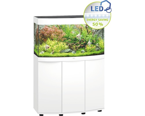 Kit complet d'aquarium JUWEL Vision 180 SBX avec éclairage LED, filtre, chauffage et meuble bas blanc