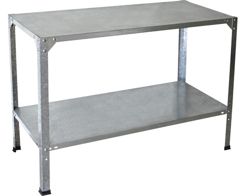 Werkbank mit zwei Regalböden aus Metall