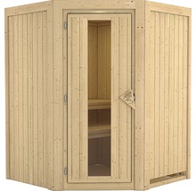 Sauna modulaire Karibu Larina sans poêle et couronne avec porte en bois avec verre à isolation thermique-thumb-2