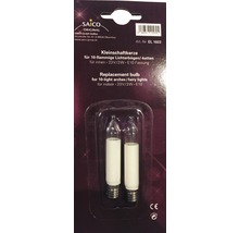 Deux ampoules de rechange pour arches ou chaînes lumineuses à dix flammes, 23 volts, trois watts, culot E10 dans l''emballage.