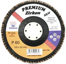 Meule à lamelles en zircon, grain P 60, diamètre 125 x 22 millimètres