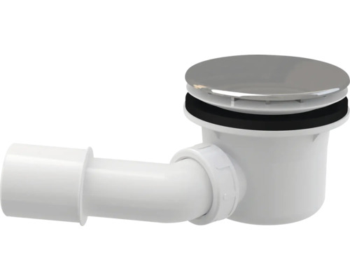 Duschablauf mit verchromter Abdeckung und Kunststoffrohr