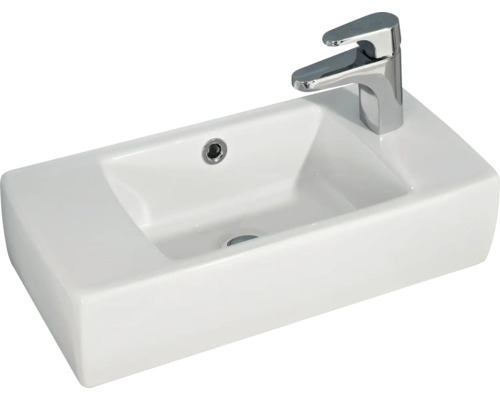 Vasque pour meuble Pelipal Offenbach 50 cm surface de rangement à gauche blanc