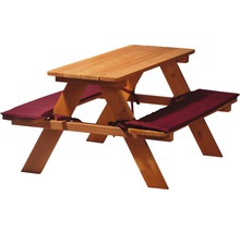 Table de pique-nique pour enfants en bois 89x79x50 cm brun, coussins d'assise inclus-thumb-0