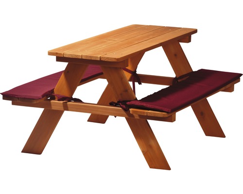Table de pique-nique pour enfants en bois 89x79x50 cm brun, coussins d'assise inclus-0