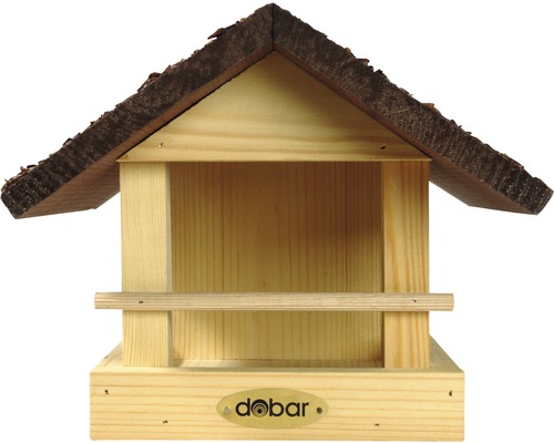 Mangeoire en bois avec toit en écorce