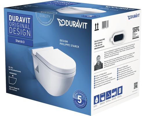 Emballage d''un WC suspendu Duravit Starck 3 avec abattant automatique.
