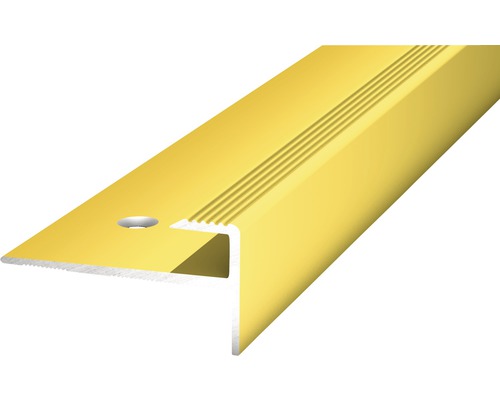 Prinz Treppenkante mit Einschub Alu gold gelocht 30 x 15 x 2500 mm Treppenkantenprofil aus Aluminium mit Schraublöchern und Rillen
