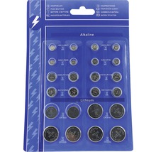 Verschiedene Knopfzellen in einer Verpackung, Alkaline und Lithium