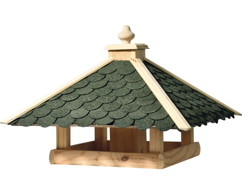 Abri-mangeoire pour oiseaux avec silo de nourriture et toit en bitume vert 54x54x38 cm