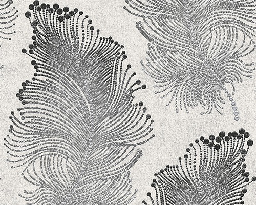 Papier peint intissé 9604-56 motif plume gris blanc