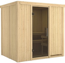 Sauna modulaire Karibu Bodina sans poêle et couronne avec porte entièrement vitrée coloris graphite-thumb-3