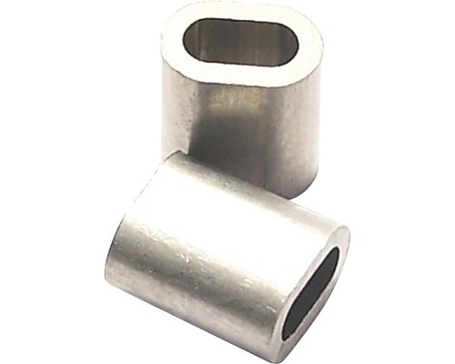 Deux manchons à sertir en aluminium pour la fixation de câbles.