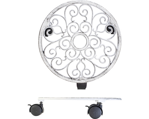 Pflanzenroller aus Metall mit Rädern und dekorativem Muster