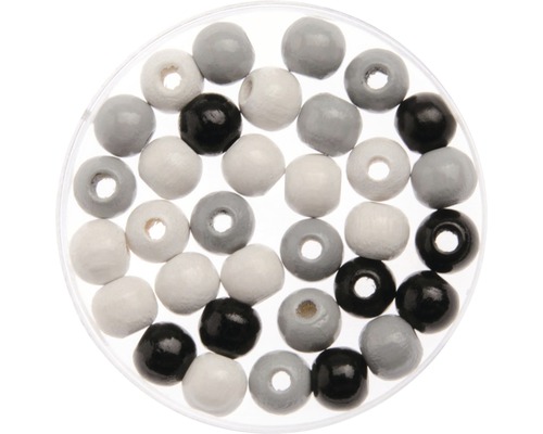 Perles en bois Ø 12mm noir-gris-blanc 28 unités