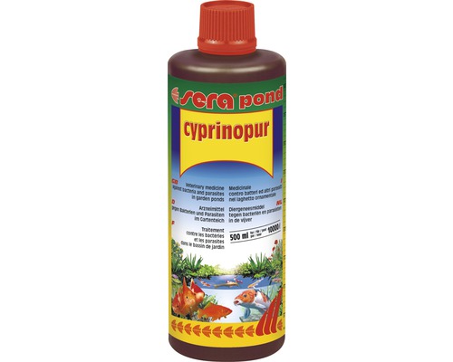 Produit pharmaceutique sera pond Cyprinopur 500 ml Sera Pond Cyprinopur contre les bactéries et les parasites dans le bassin de jardin, 500 millilitres