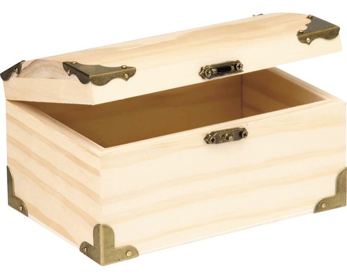 Boîte à trésor en bois moyen 15x9,5x8 cm Coffre en bois ouvert avec ferrures