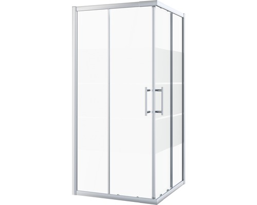 Eckdusche mit Schiebetür und transparentem Glas