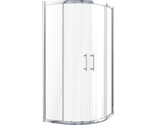 Runde Duschkabine mit Glastüren und Metallrahmen