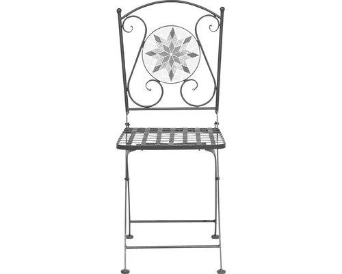 Gartensessel aus Metall mit Mosaikmuster in der Rückenlehne