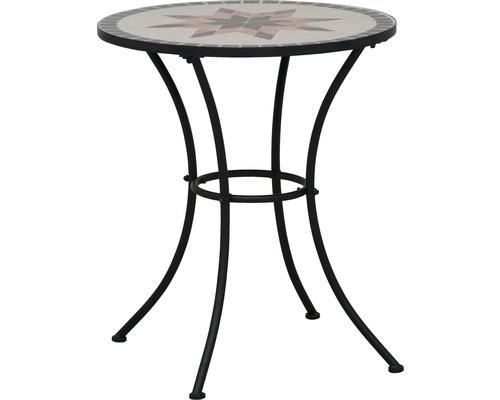 Gartentisch Gardamo Stella 60 cm rund Gestell aus Stahl in matt schwarz, Gartentischplatte aus Keramik in Mosaikoptik Beistelltisch mit Mosaikplatte und Metallgestell