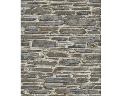 Papier peint intissé 863420 aspect pierre bleu gris Gros plan d''un mur à l''aspect pierre