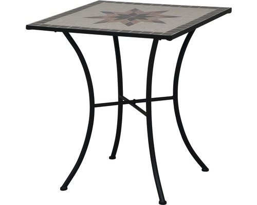 Gartentisch Gardamo Stella 64 x 64 cm eckig Gestell aus Stahl in matt schwarz, Gartentischplatte aus Keramik in Mosaikoptik Quadratischer Bistrotisch mit Mosaikplatte und schwarzem Metallgestell