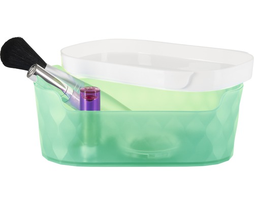 Boîte à cosmétiques avec pinceau de maquillage et rouge à lèvres