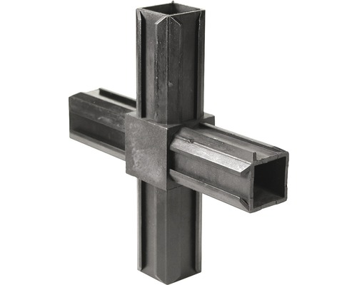Raccord de tubes XD pièce en croix pour tubes carrés 20x20x1,5 mm plastique noir