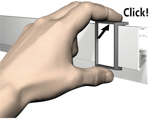 Main fixant le support au rail profilé