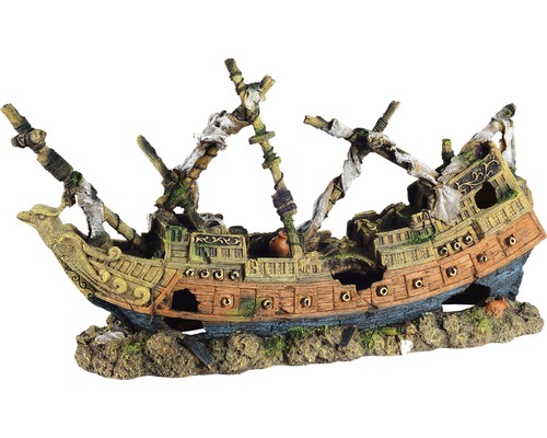 Décoration d'aquarium aquatlantis bateau échoué grand 83x27,5x43 cm Figurine décorative d''épave de bateau pour aquariums